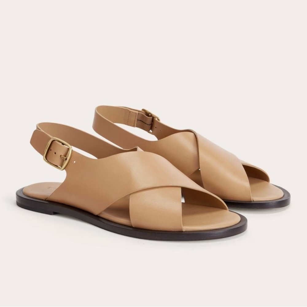 Everlane Tan Leather Crisscross Slingback Sandals